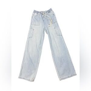 Madden NYC Wide Leg Flare Jeans XXS Light Wash Cargo Drawstring Waist